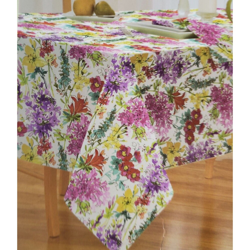 Printed Fabric Tablecloth, 60"x102" Oblong, MULTICOLOR FLOWERS, BETHANY, NB